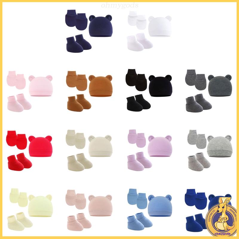 OMG* 3 Pieces Newborn Hat Mittens SockS Set No Scratch Gloves for 012