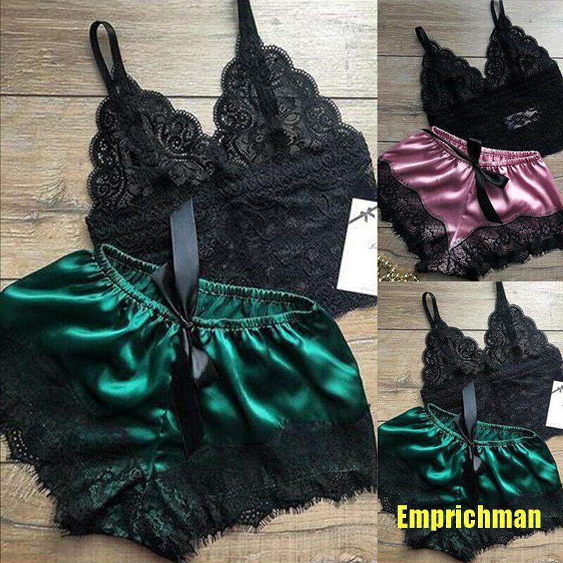 Emprichman 2Pcs Womens Lace Sleepwear Lingerie Tops Shorts Set Babydoll ...