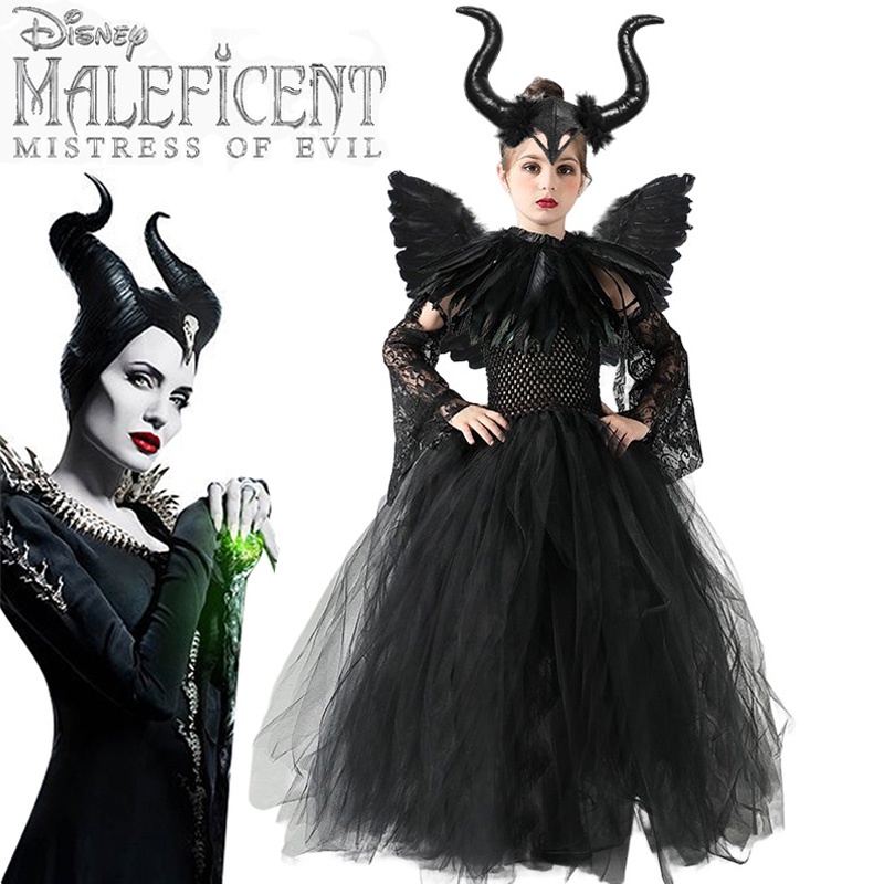 Disney Halloween Costume Maleficent Tutu Dress For Girls Cosplay Evil Queen  Black Mesh Princess Dress Kids Crow Wand Maleficent | Shopee Malaysia