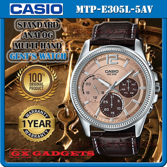 CASIO MTP E305L 5AV STANDARD ANALOG GENTS WATCH MULTI HAND G. LEATHER MTP E305 Shopee Malaysia