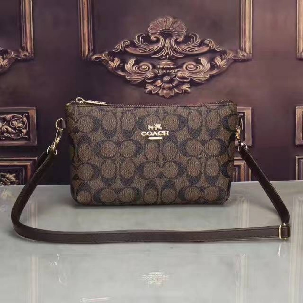 MY Coach Bag Jacquard Clutch Sling Handbag Black Dark Brown