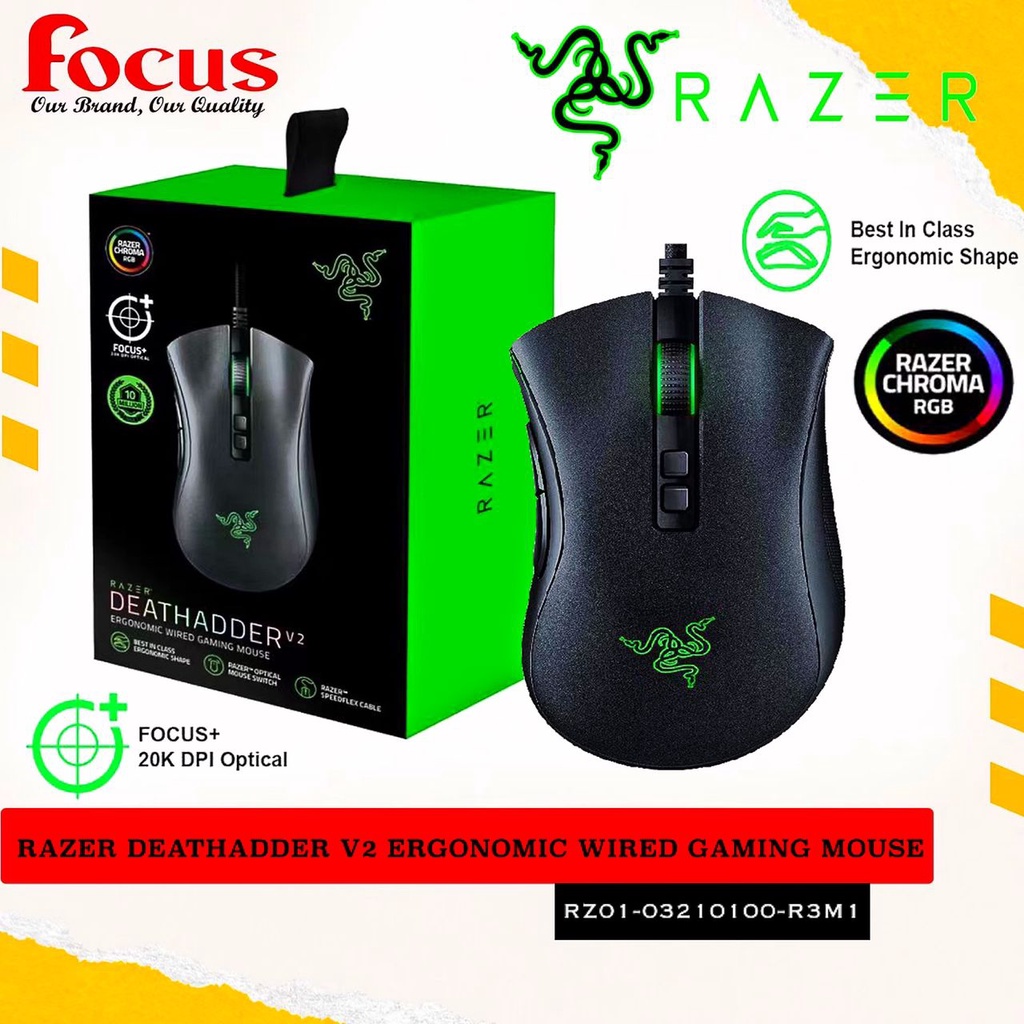 Razer Deathadder V2 Ergonomic Wired Gaming Mouse(RZ01-03210100-R3M1) |  Shopee Malaysia