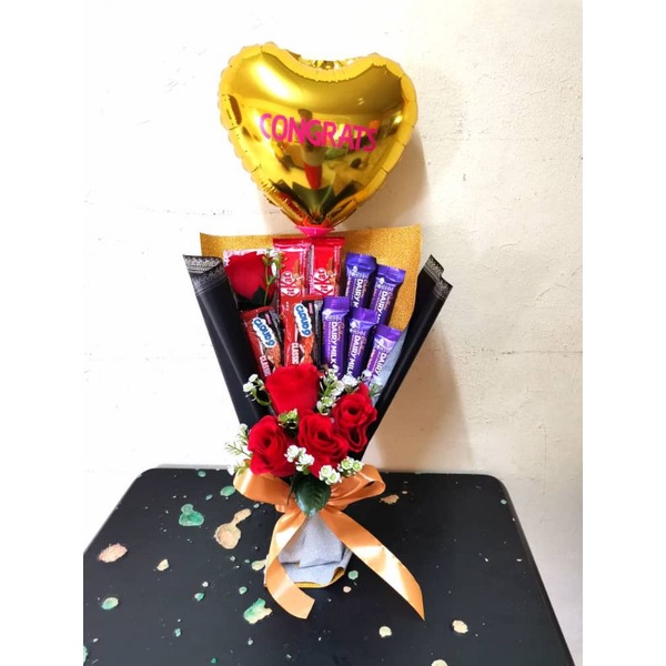 bouquet birthday bajet / chocolate bouquet mix for  birthday/sorry/anniversary with gift box, bouquet birthday Black HB topper