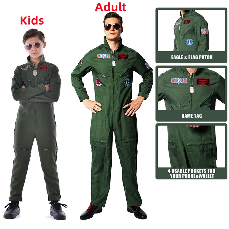 Top Gun Movie Cosplay American Airforce Uniform Halloween Costumes For Men  Adult Army Green Military Pilot Jumpsuit