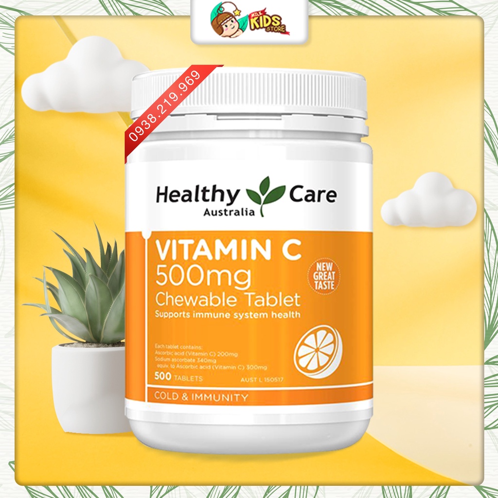 Healthy Care Vitamin C Chewable Tablet Supplement 500mg box of 500