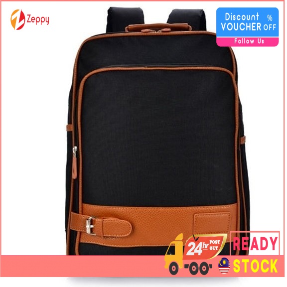 Korean Style Nylon Laptop Backpack (Black) Shopee Malaysia