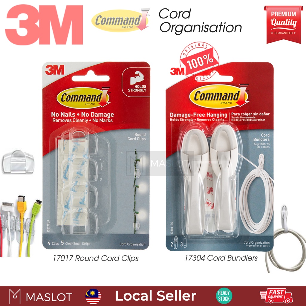 3M Command Clear Round Cord Wire Cord Bundlers Clip Organizer Monitor