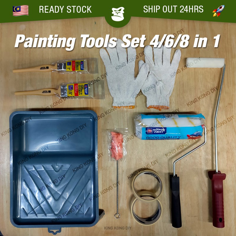 SET4/6/8 in 1 PAINTING TOOLS NIPPON PAINT Roller Tray Brush Masking ...