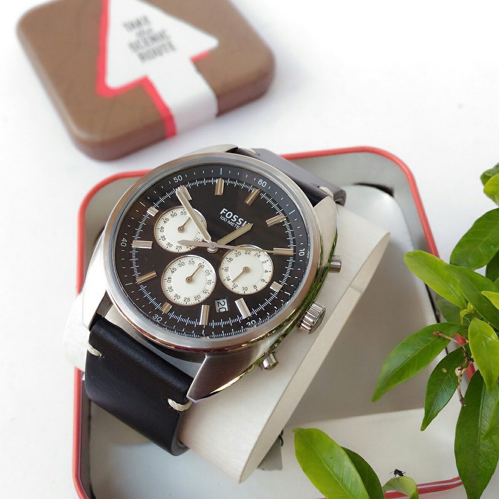 Fossil Drifter Chronograph Black Leather Watch CH3043 Shopee Malaysia