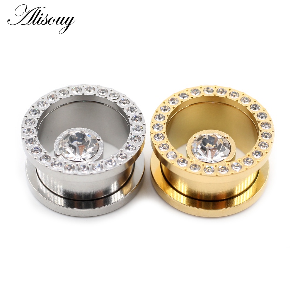 Alisouy 2Pieces New Stainless Steel Crystal Cubic Zirconia Ear Tunnels ...
