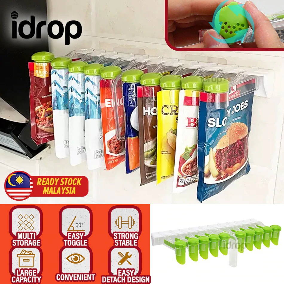 idropmy [ 10 SLOT ] Wall Mounted Spice Bag Storage Rack / Rak Gantung ...