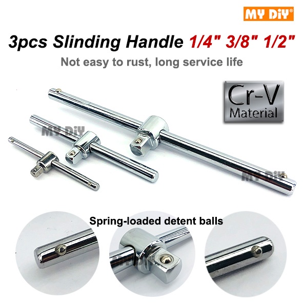 MYDIYHOMEDEPOT SADAGOOD CRV 3PCS 1/4" 3/8" 1/2" T HANDLE SLIDING BAR BOX SOCKET WRENCH