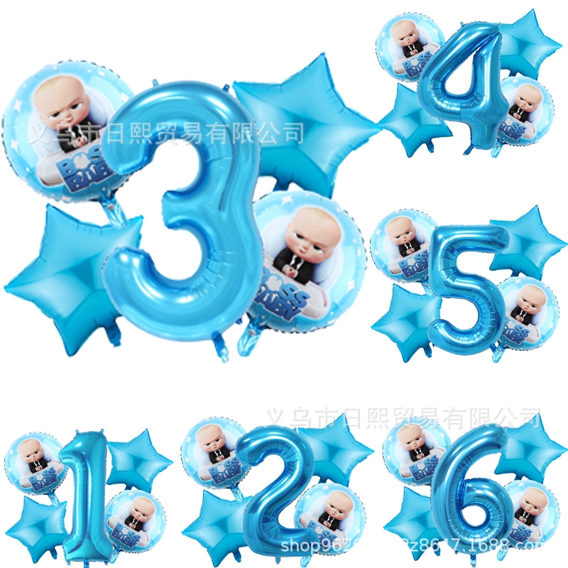 5Pcs/Set Boss Baby Balloon Set Kids Cartoon Birthday Theme Party ...
