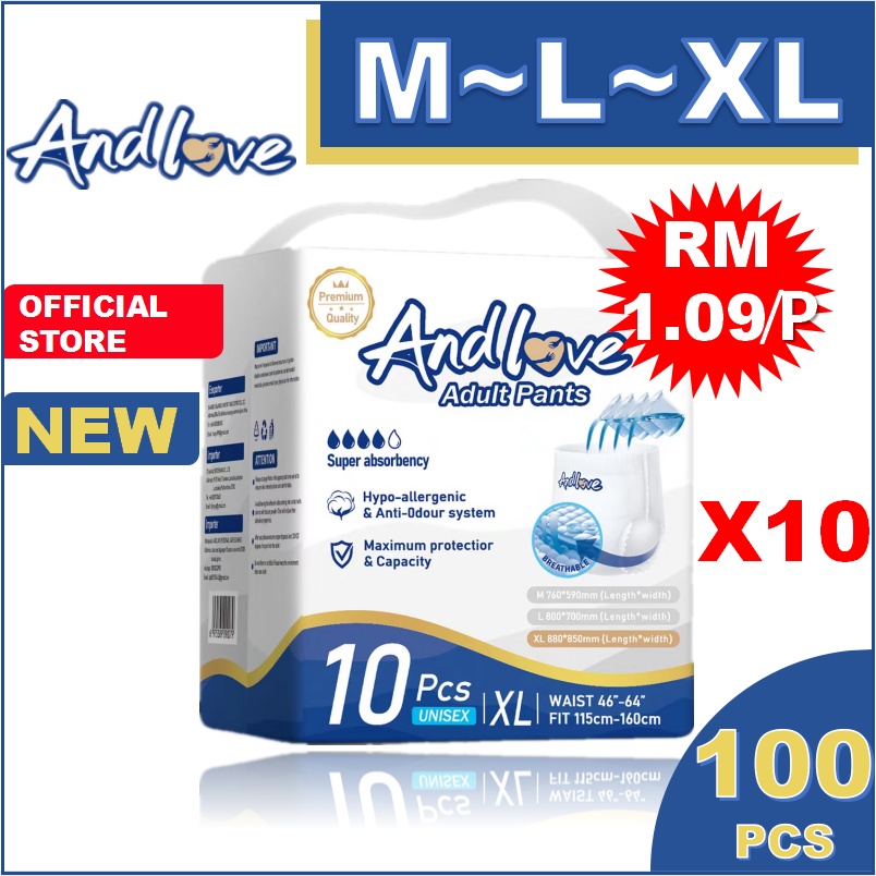 [24 hours delivery] ANDLOVE Adult Diapers M/L/XL /XXL(10Packs/100Pcs