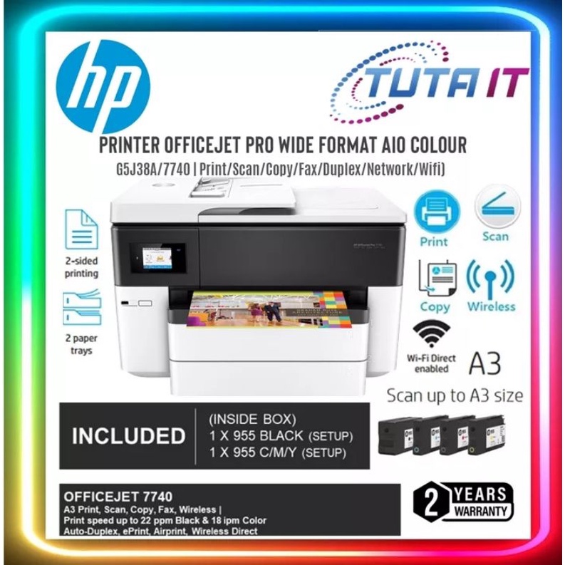 Ready stock]HP OfficeJet Pro 7740 Wide Format All-in-One  Printer(G5J38A)Inculde HP 955 Original ink Cartridge