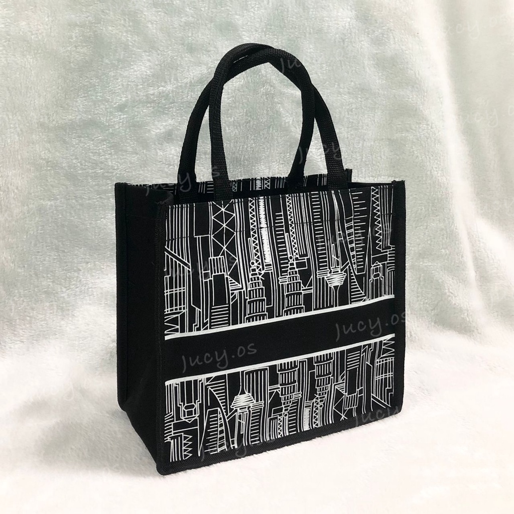 KLCC Small Tote Bag Jute Bag Mini Black Laminated Canvas Japan Design