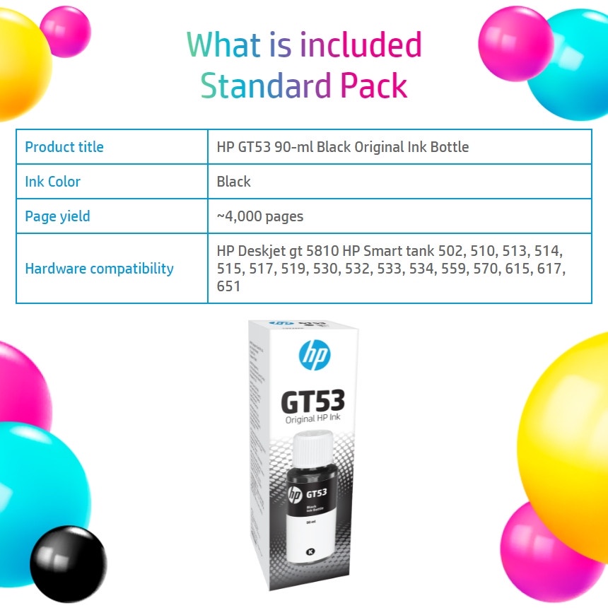 HP GT53 + GT52 Combo Ink - Black/Cyan/Magenta/Yellow | Shopee Malaysia