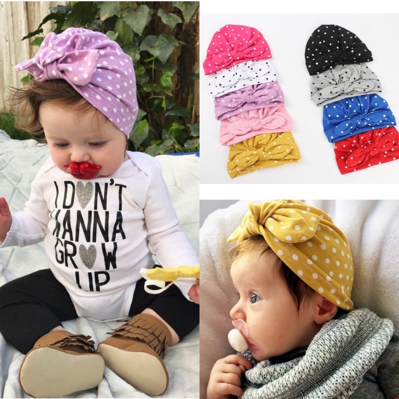 READY STOCK Newborn Baby Girl Toddler Hat Cute Polka Dot Cotton
