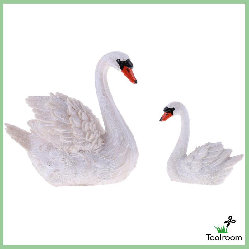 1 Pair Cute Mini Swan Sculpture Statues for Grassland Decoration ...