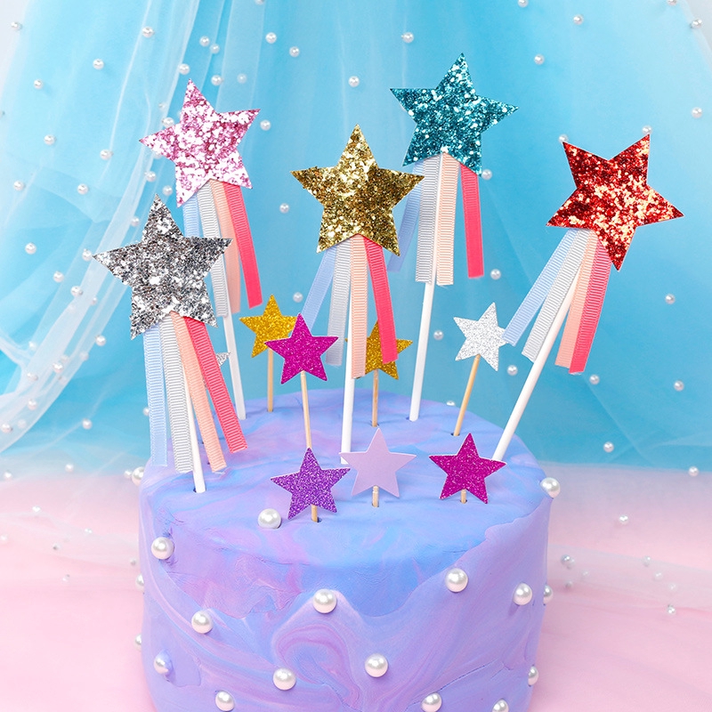 Glitter Star Cake Topper Dessert Cake Insert Card Birthday Party Cake Decoration Shopee Malaysia