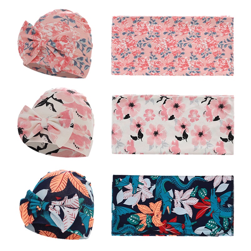 Newborn Baby Floral Wrapper + Hat Set Infant Swaddle Bath Towel Babies