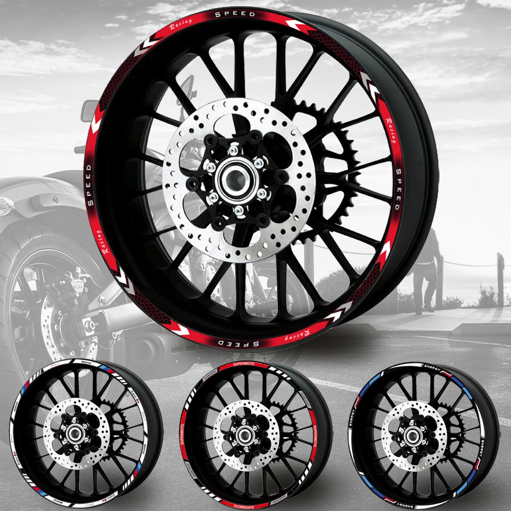 16PCS 10"12"17"18" Reflective Motorcycle Wheel Sticker Rim Strip Hub ...