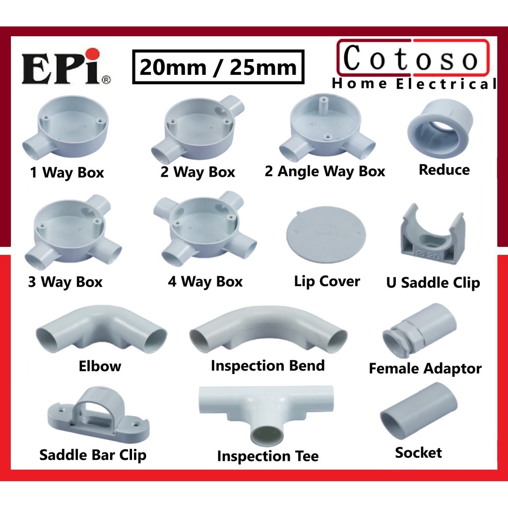 Conduit Pipe Fitting Accessories PVC 20mm 25mm 1 2 3 4 Way Tee Elbow