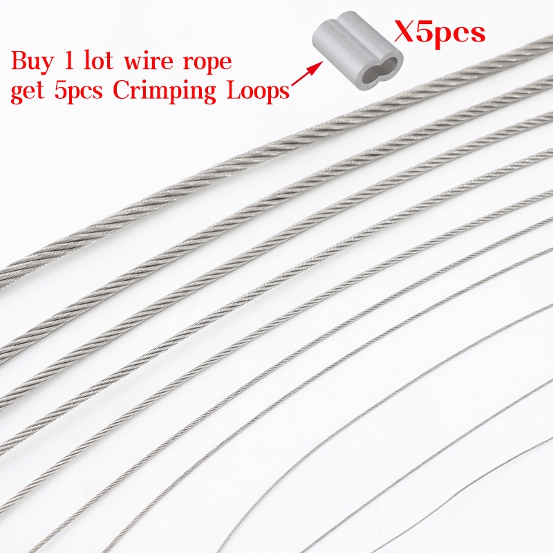 1m 304 Stainless Steel Wire Rope Soft Fishing Lifting Cable 7×7/7*19 ...