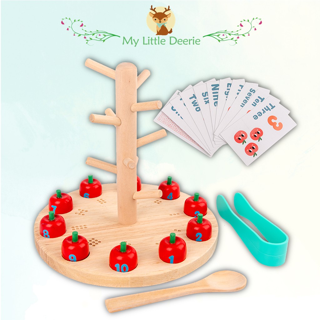 Wooden Apple Picking Tree Montessori Educational Fine Motor Math Toy ...