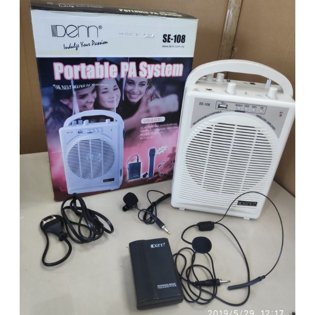 DENN SE-108 AC/DC Portable PA System (1 Wireless Clip Microphones