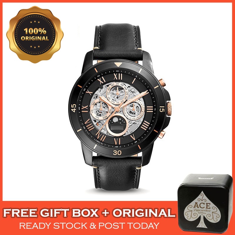 100 Original ME3138 Grant Skeleton Dial Automatic Multifunction Leather Chronograph Men Watch Jam Tangan Lelaki