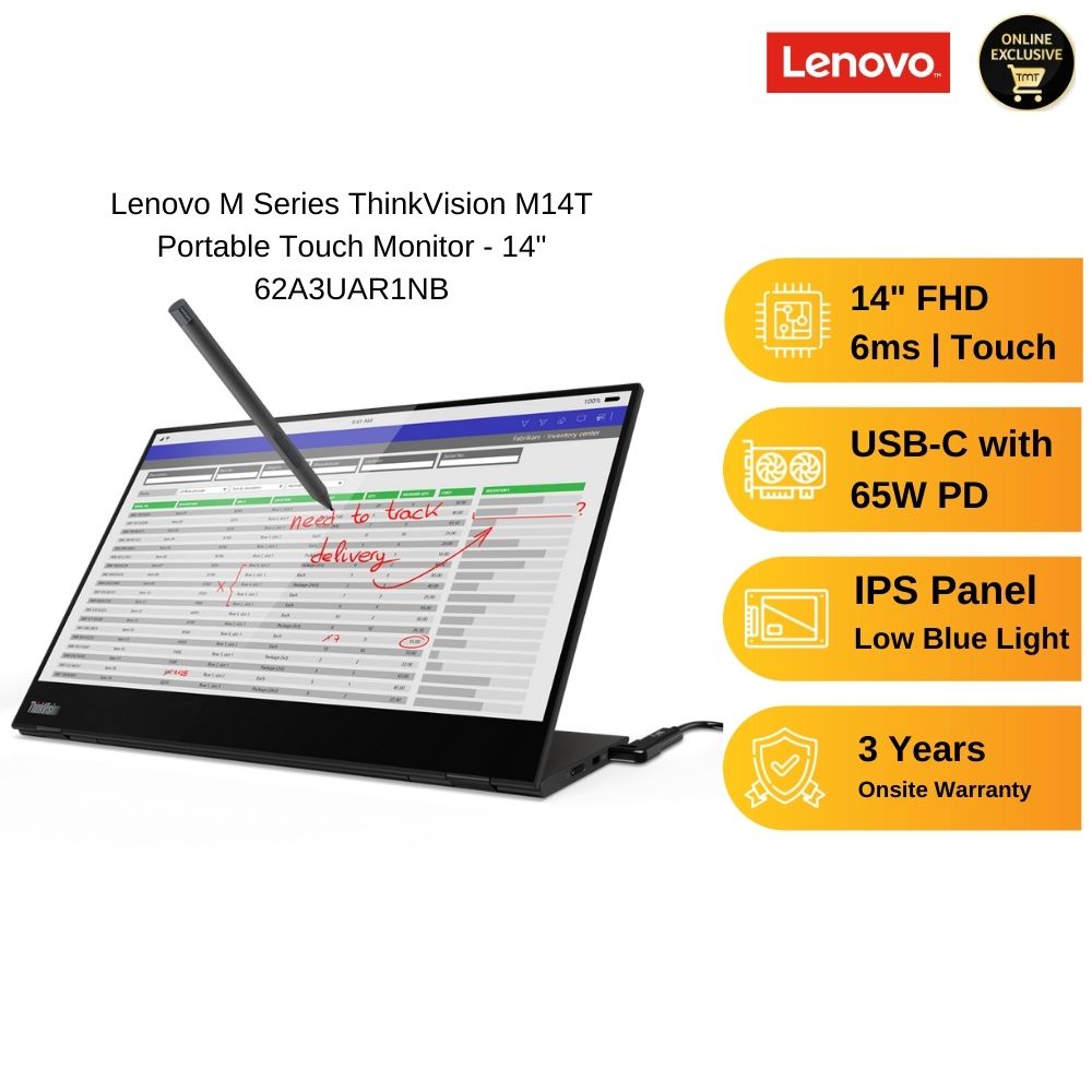 Lenovo M Series ThinkVision M14T Portable Touch Monitor- 14