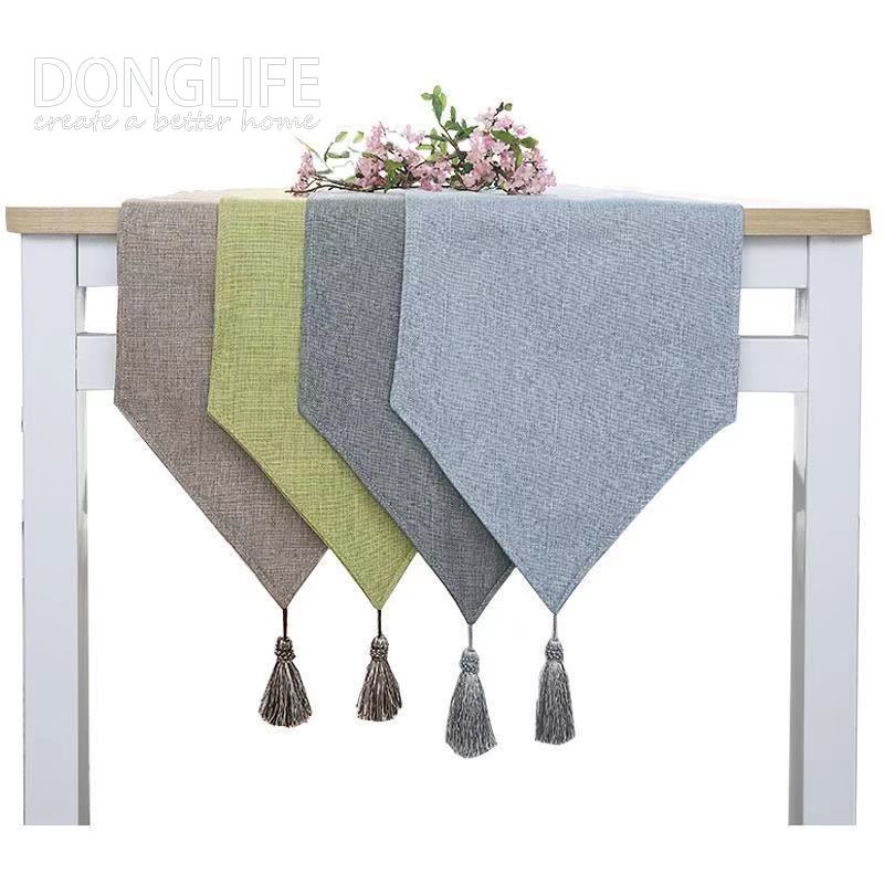 【Donglife】table runner solid color cotton linen wind table runners ...