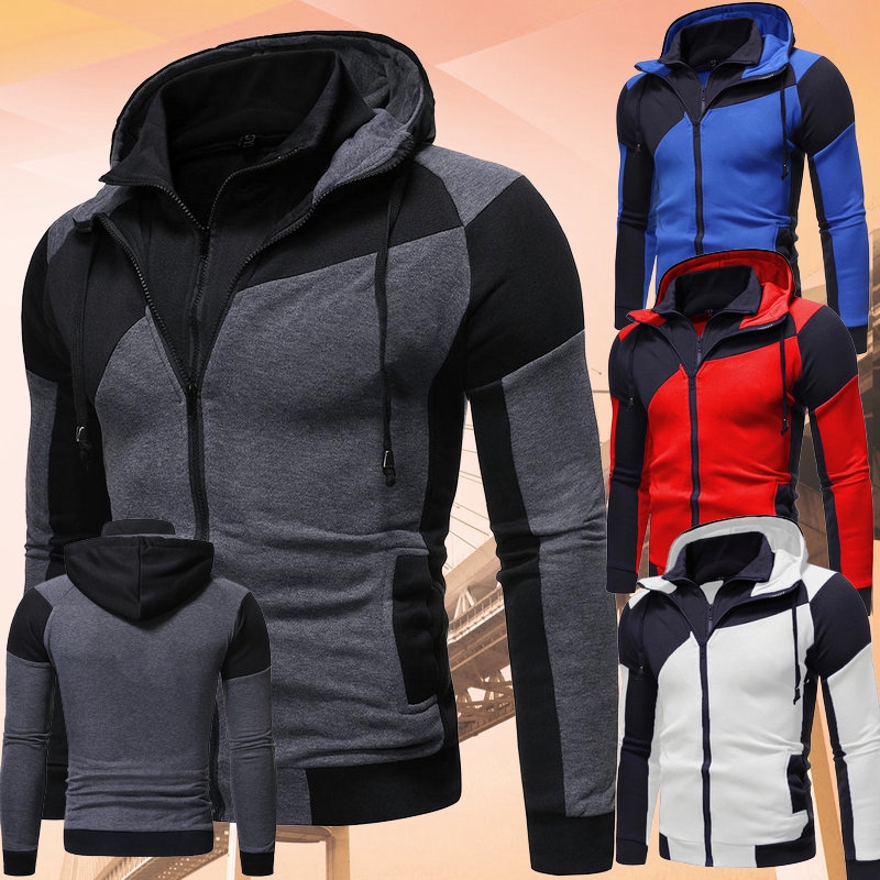 Men zipper fly 2 hot sale in 1 hooded sweatshirt