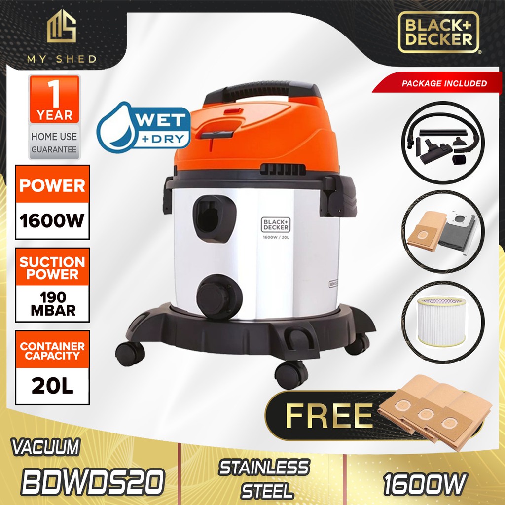 BLACK & DECKER BDWDS20 1600W 20L Wet & Dry Vacuum Cleaner Blower