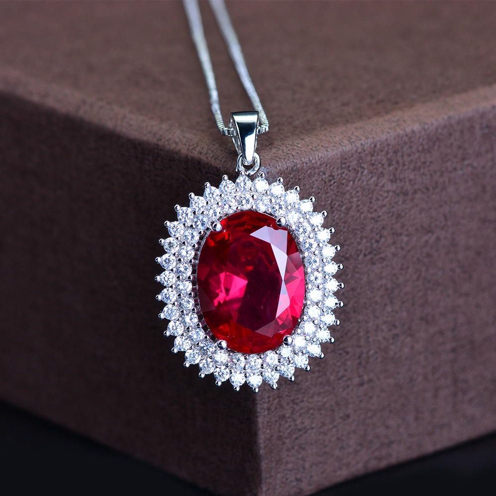 Retro Oval 15*20mm Emerald Sapphire Ruby Quartz Pendant Necklace for Women  Gemstone Lab Diamond Cocktail Party Fine Jewelry Gift - AliExpress