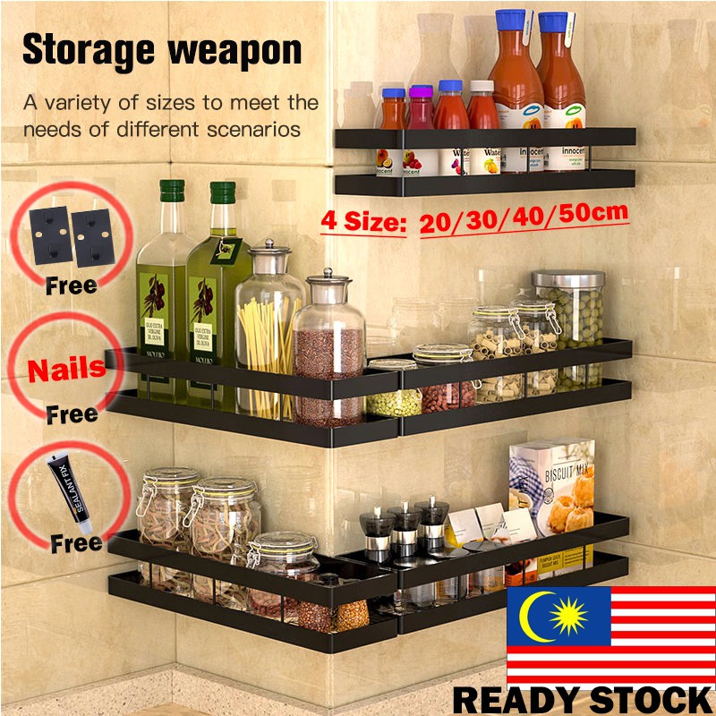 🇲🇾READY STOCK Kitchen Spice Rack Wall Mounted Kitchen Organizer Storage ...