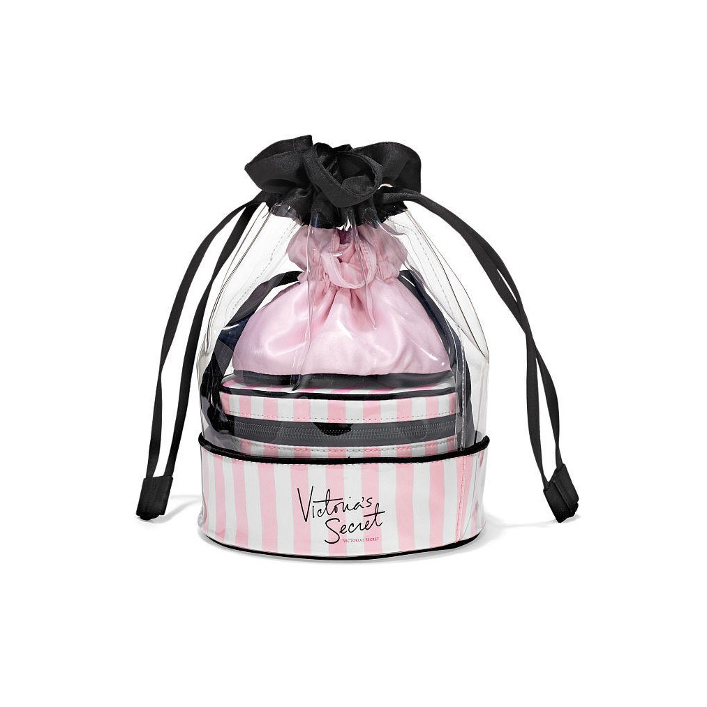 Victoria's secret makeup bag 2025 pink & white stripes