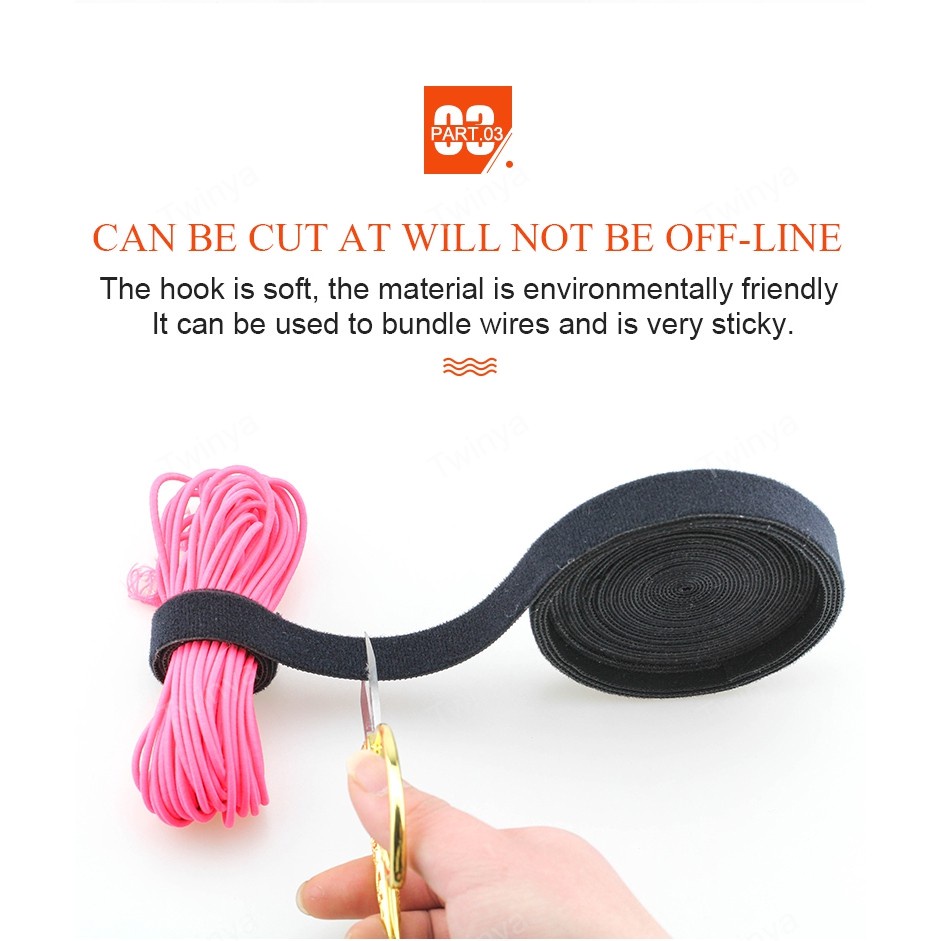 5M Wire Organizer hook loop Cable Ties Straps Tape Adhesive Fastener ...