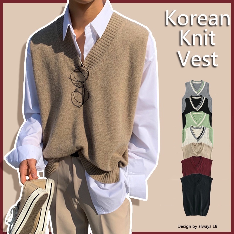 V Collar Sweater M 2XL Korean College Style Sweater Vest For men Ins V neck knitted tops Waistcoat Lelaki Loose Sleeveless knitwear Shopee Malaysia