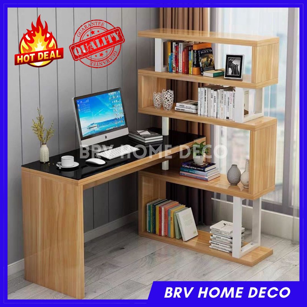 4 TIER L-SHAPE ROTATING CORNER HOME OFFICE COMPUTER LAPTOP PC GAMING ...