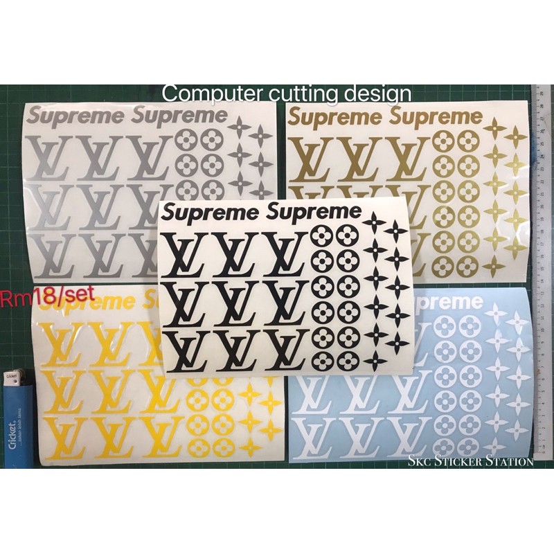 Supreme / Lv Sticker Cutting Design (14cmx20cm)  <Black/White/Sliver/Yellow/Gold> #lv #supreme