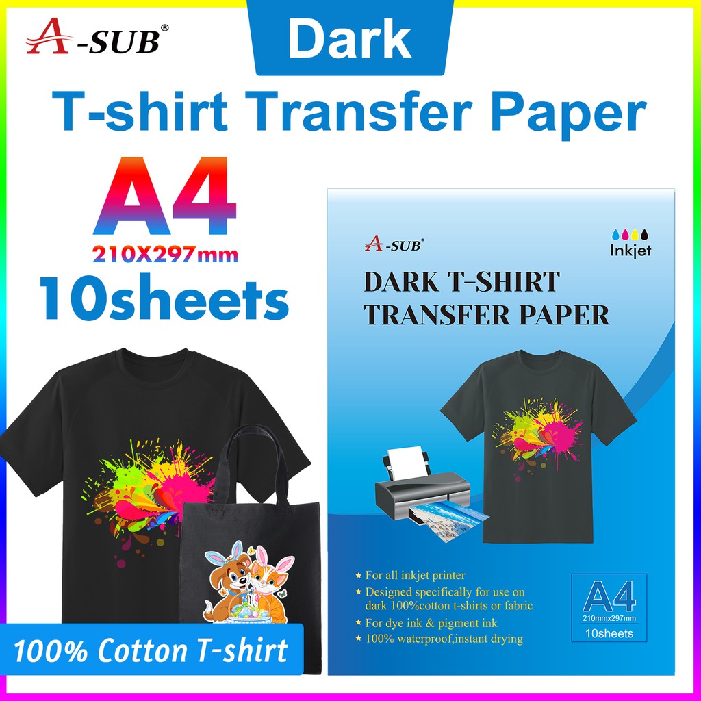 A-SUB Inkjet Printable Iron On Heat Transfer Paper for Dark/Light ...