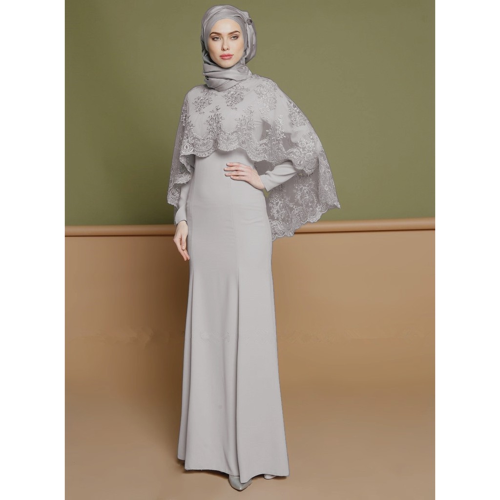 Clearance Readystock] Zuzana Exclusive Embroidery Lace Cape Nikah Dress Gown  | Shopee Malaysia