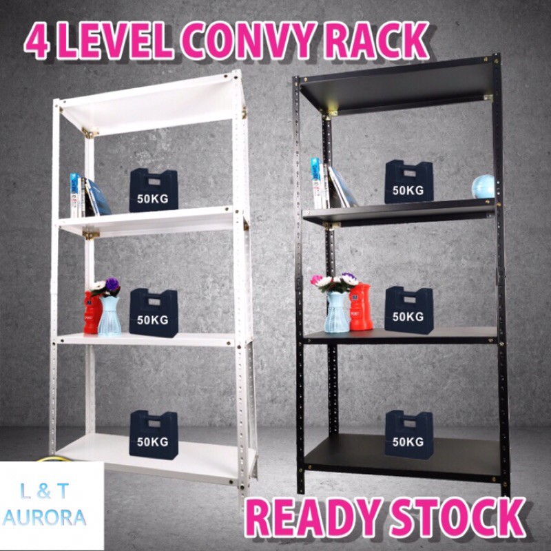 RAK BESI/ RAK 4 TINGKAT/ CONVY RACK 4 LEVEL SHELVING- BLACK | Shopee ...