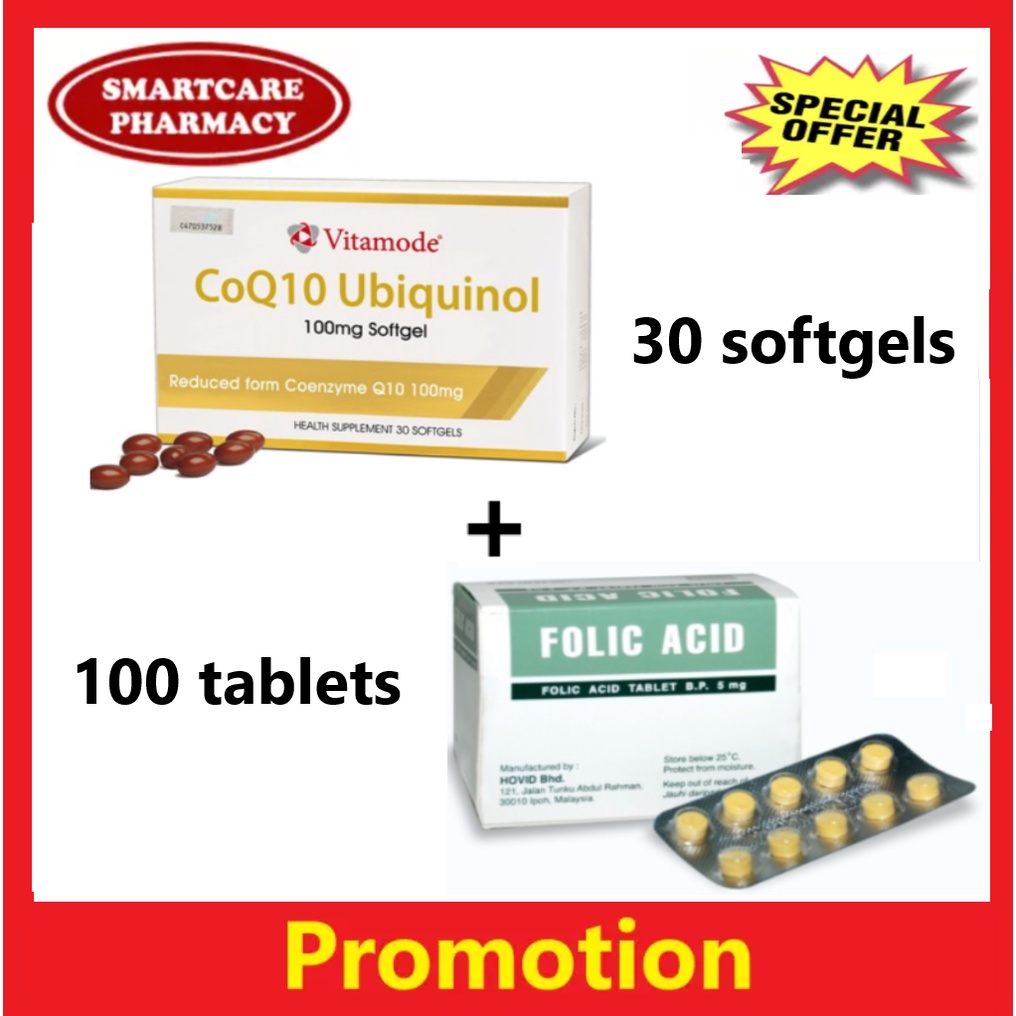 (FERTILITY)Vitamode Coq10 Ubiquinol 100mg 30S + Hovid Folic Acid (100