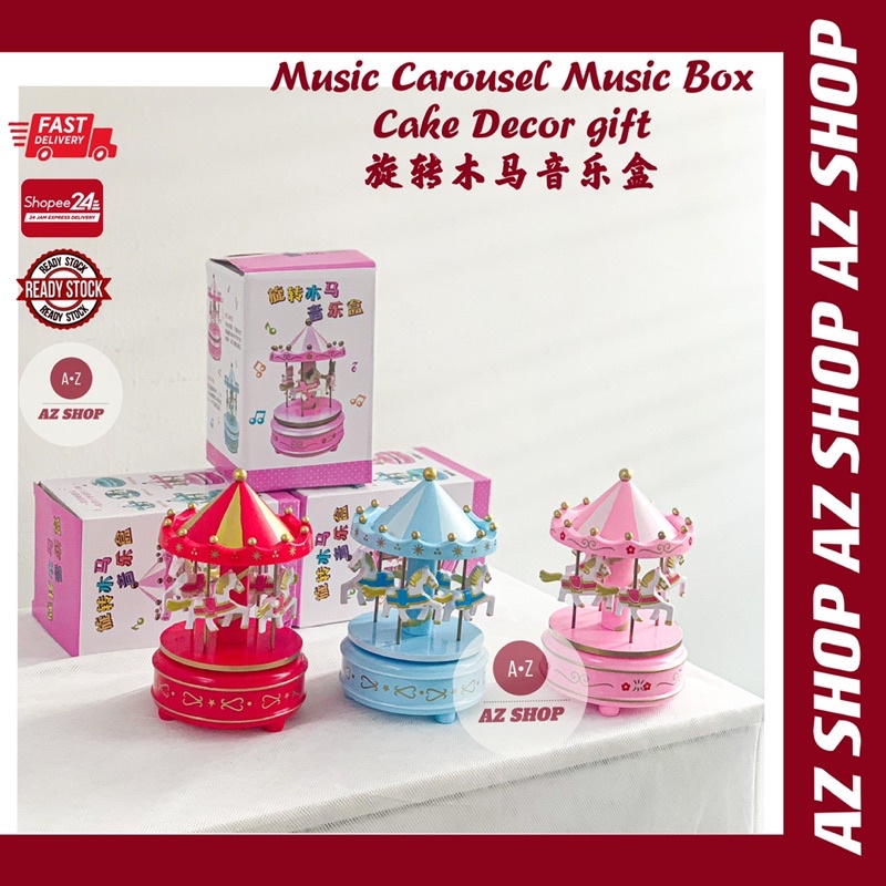 Music Carousel Music Box Cake Decoration Gift 🔥Ready Stock 🔥旋转木马音乐盒