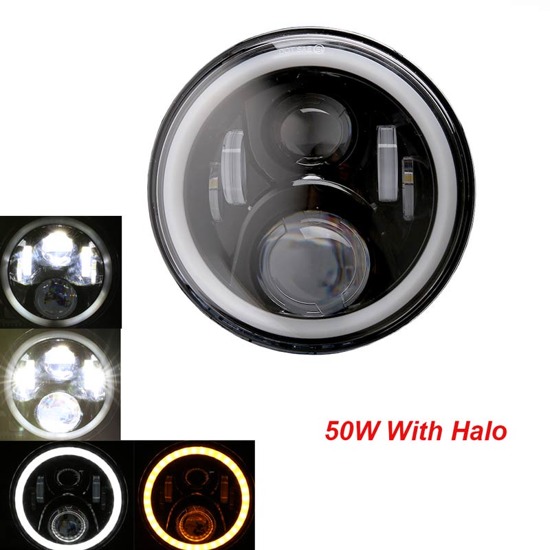 thumbnail image 2 of 7" LED Headlights Pair Chrome – 50W Halo + Indicator, E-Marked (Original Cafe Racer Co.) 2 of 5