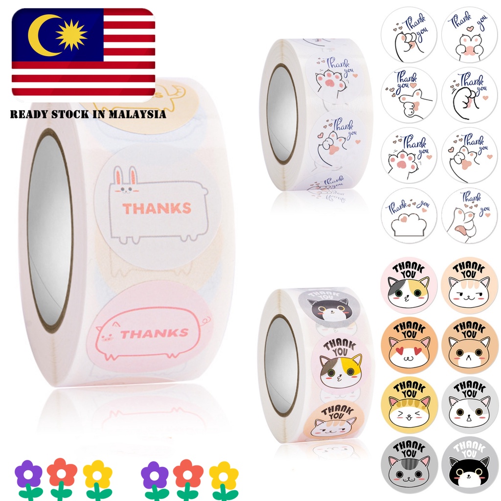 500pcs/roll INS Cute Animals Cartoon Creative Thank You Stickers 1 inch ...