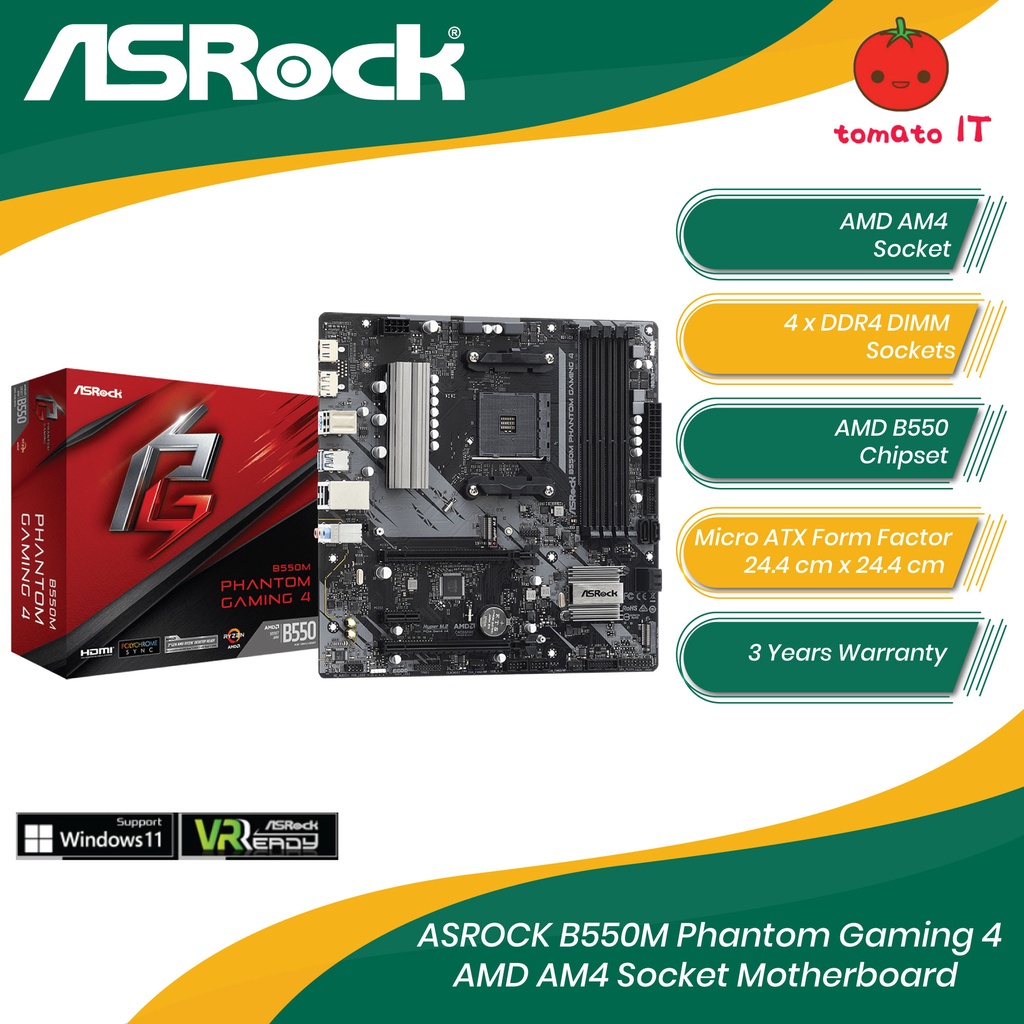 ASROCK B550M Phantom Gaming 4 AMD AM4 Socket MATX Motherboard with AMD Processor Combo Deal